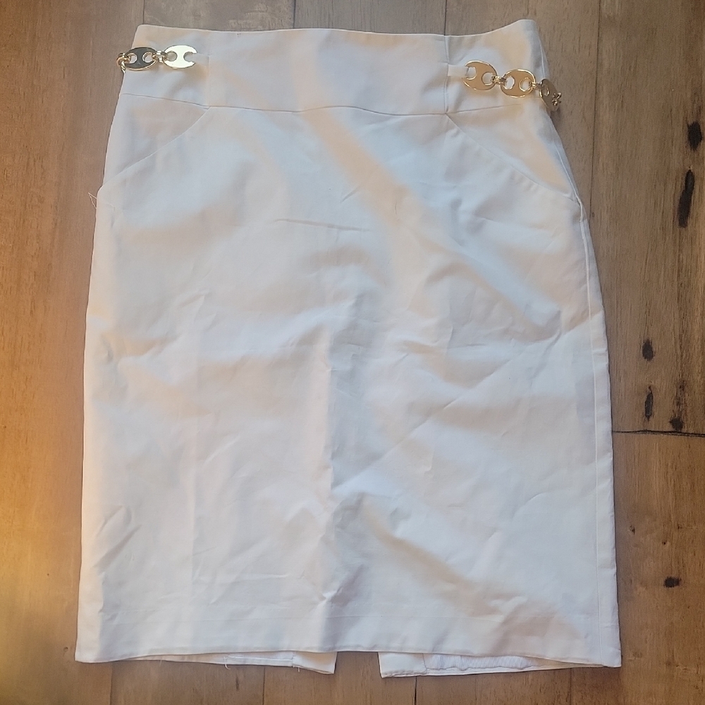 Milly White Pencil Skirt with Gold Details